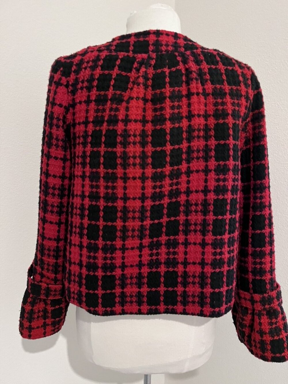 Oleg Cassini Vintage Plaid Wool Blend Lady Jacket Size M Jackie O Style Red Blk - Picture 11 of 14
